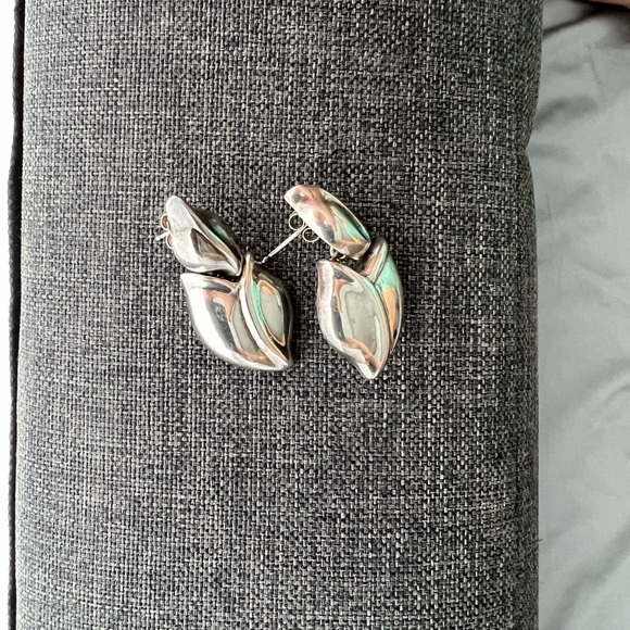 925 Silver Heart Flower Floral Leaf Abstract Art Statement Earrings VTG Jewelry - Picture 7 of 8